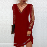 Elegant V-Neck Half Dress with Sheer Sleeves