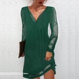 Elegant V-Neck Half Dress with Sheer Sleeves