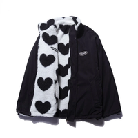 Double-Sided Warm Lined Coat with Heart Print