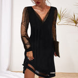 Elegant V-Neck Half Dress with Sheer Sleeves