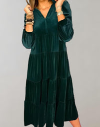 Jade I Loose-Fit Velvet Dress with V-Neckline