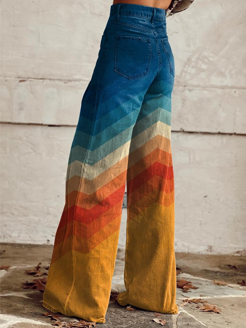 Usha | Retro Chevron Wide Leg Pants