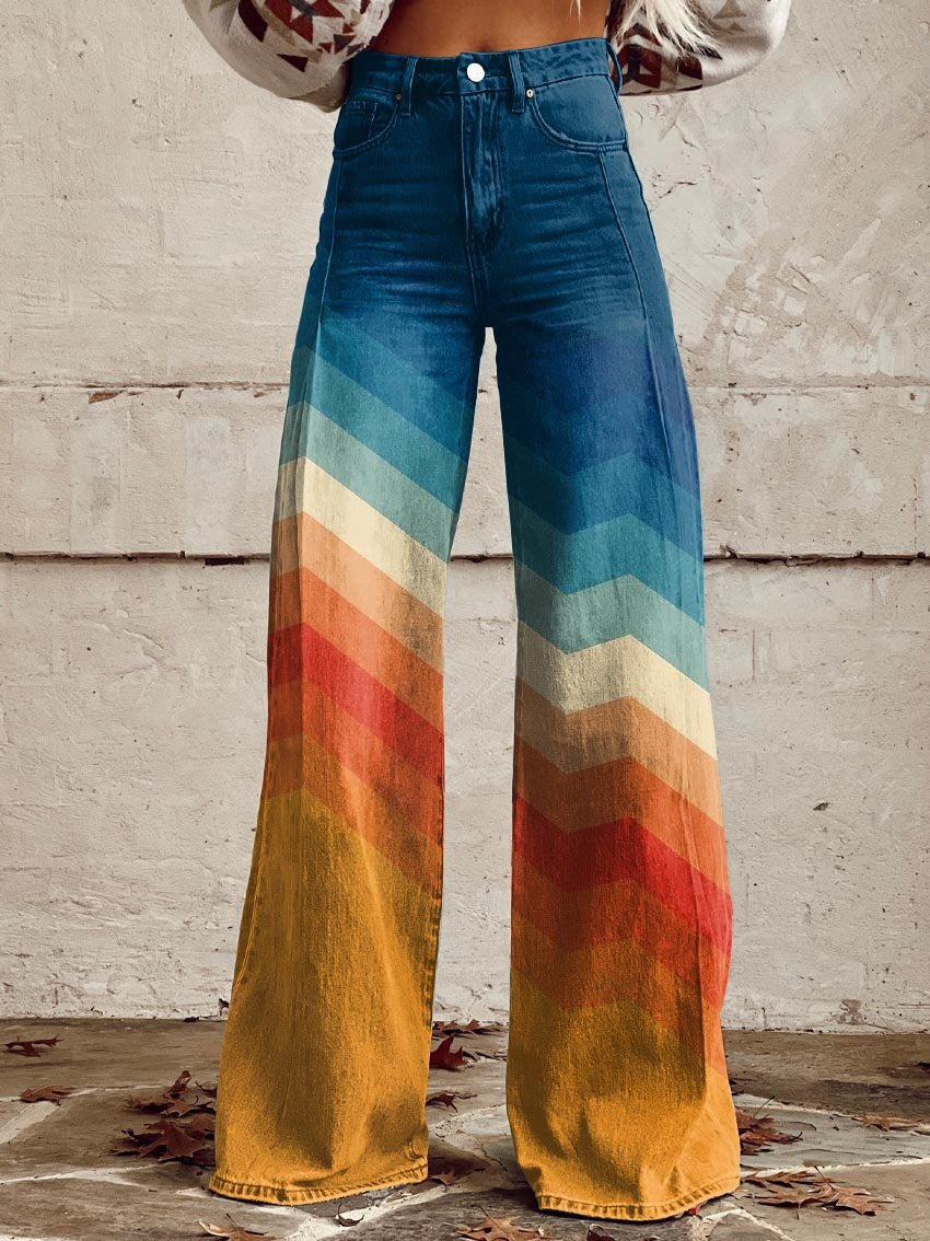 Usha | Retro Chevron Wide Leg Pants